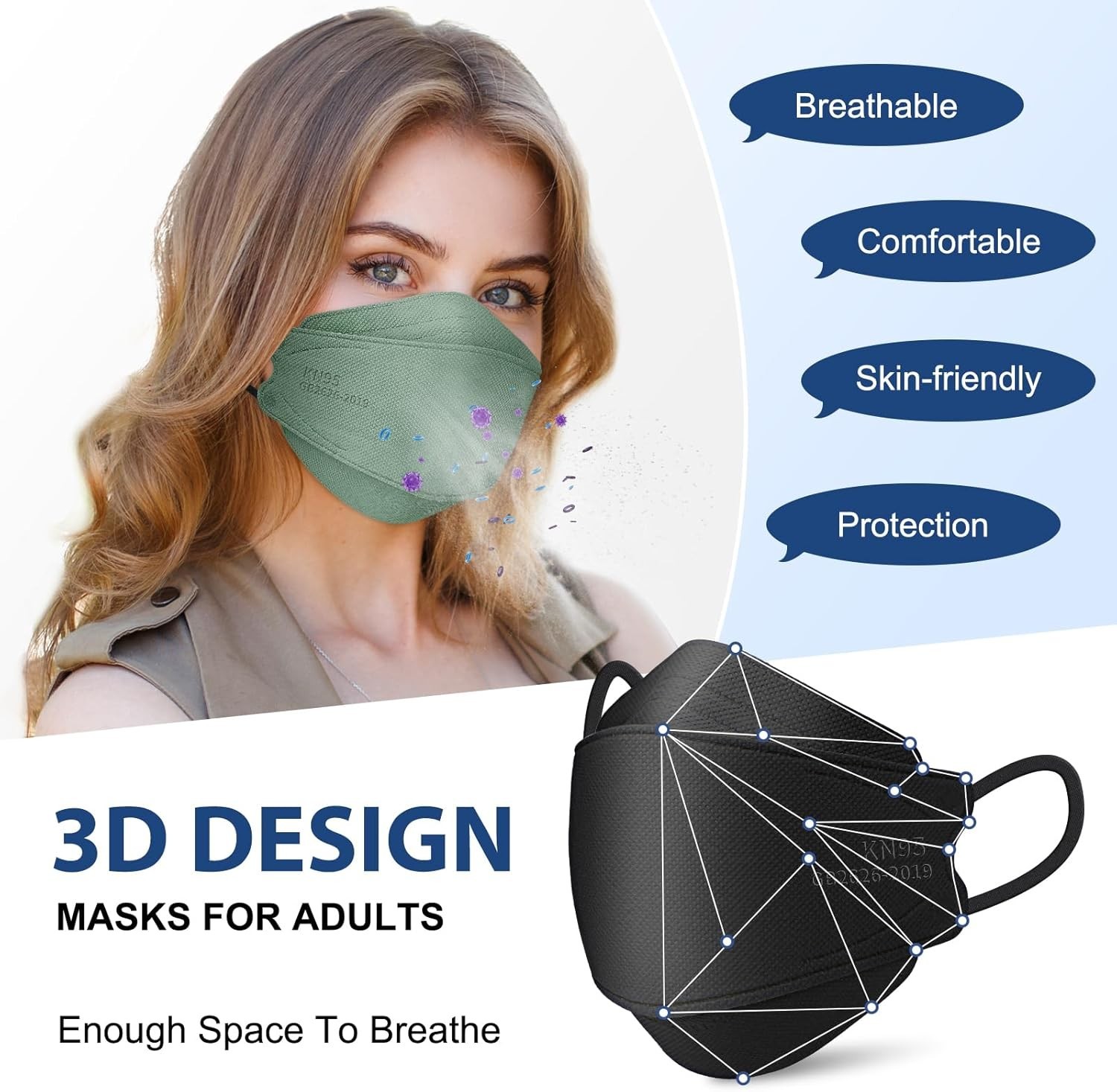KN95 Face Masks Disposable Adults – 50 Pack 5 Layer Protection