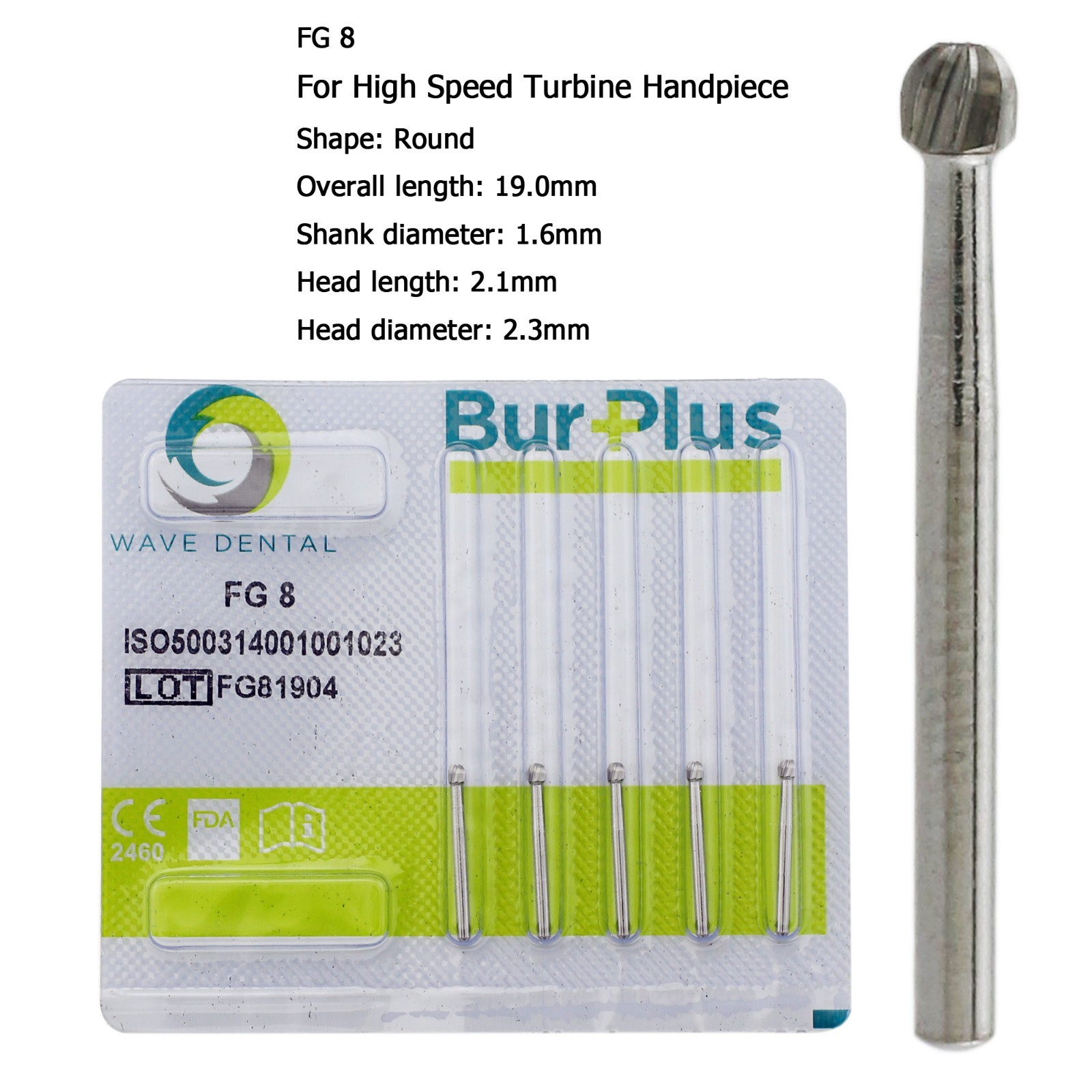 Wave Dental Carbide Burs Round Bur FG 330 1/4 2 6 8 557 High Speed Friction Grip