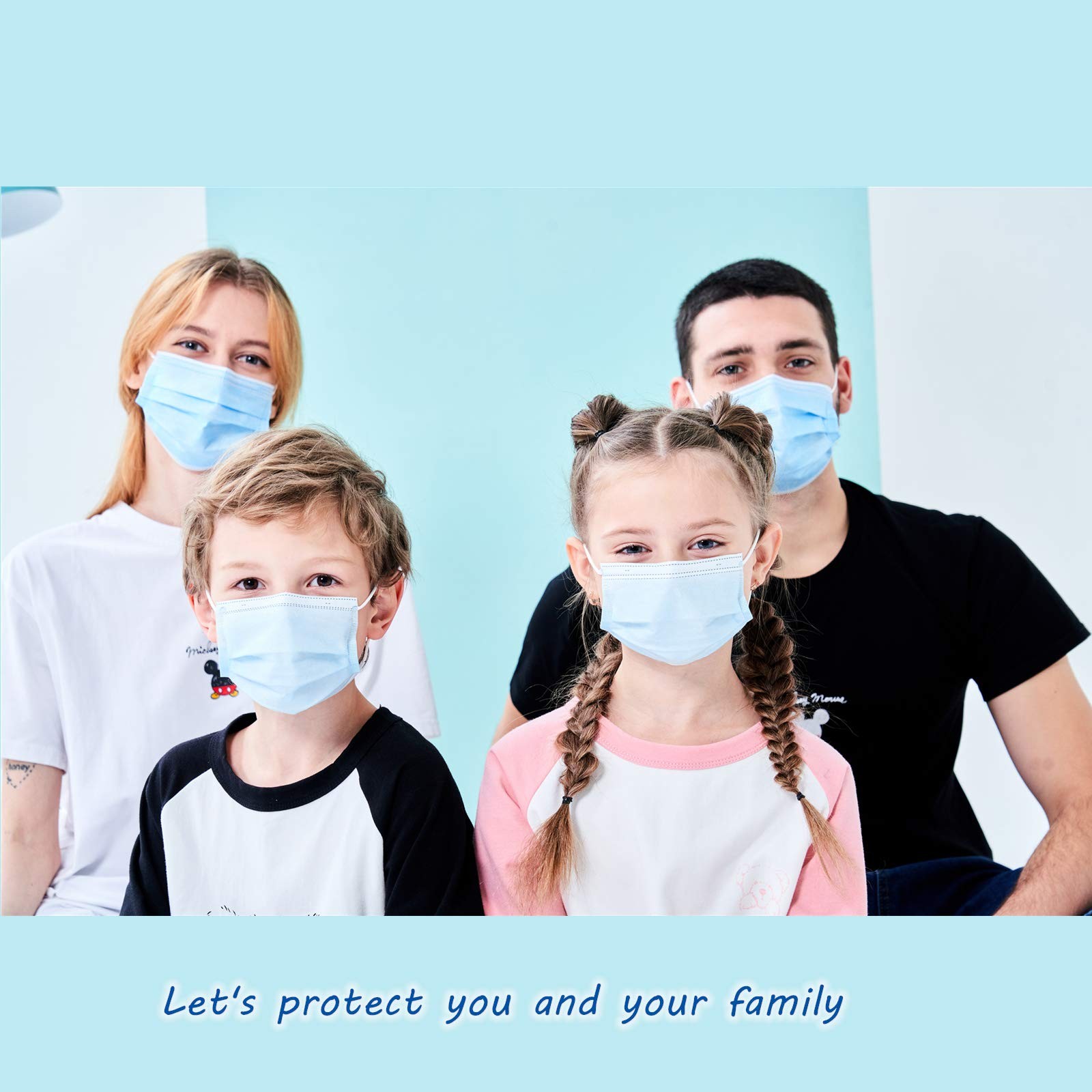 Kids Disposable Face Mask 50 Pack 3-Layer Filter Ages 5-12 Blue