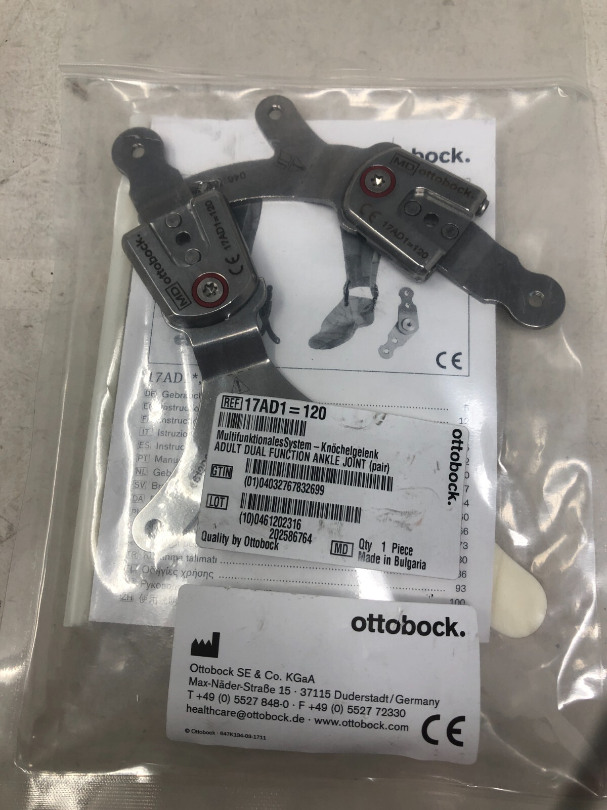 Ottobock Adult Dual Function Ankle Joint P/N 17AD1120