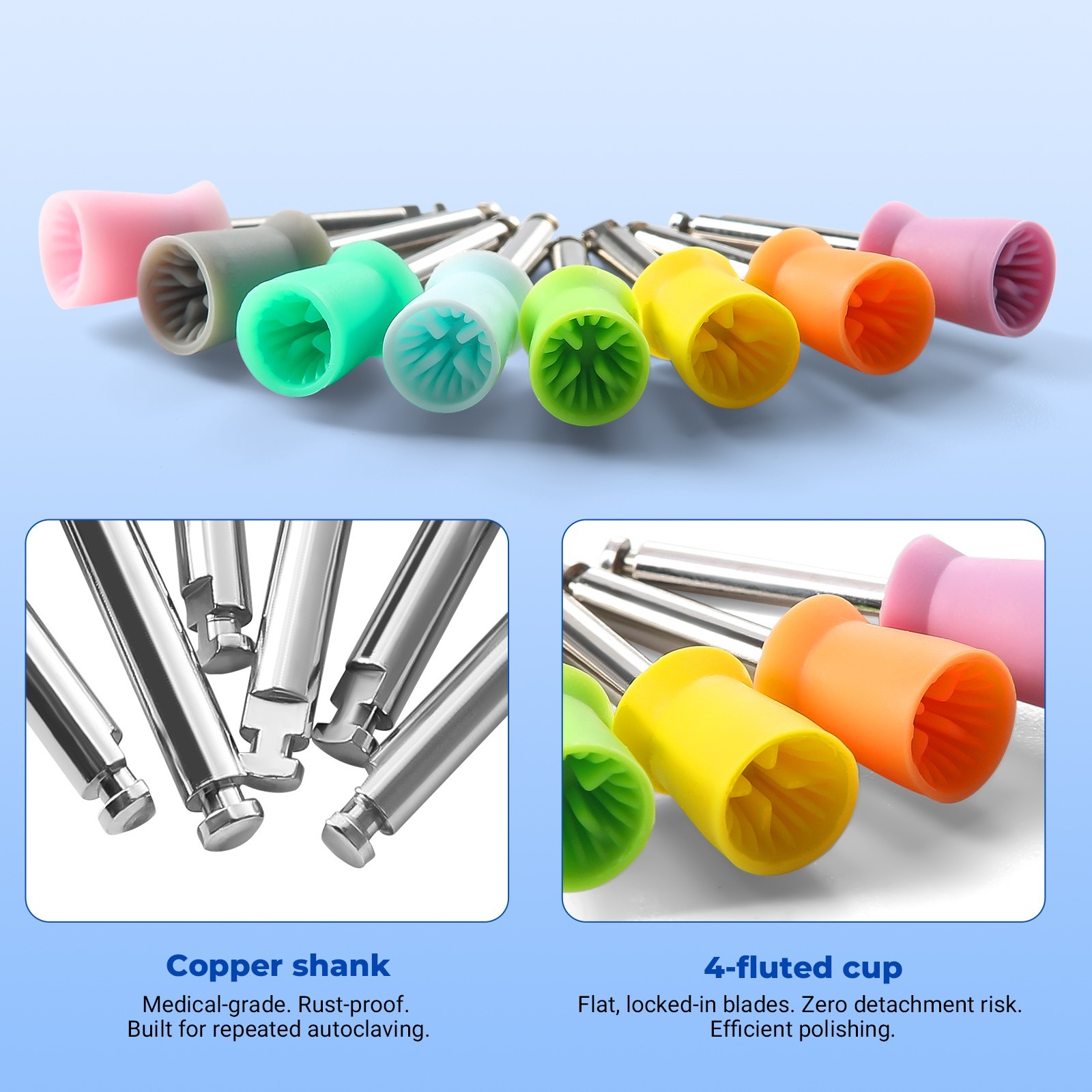 JMU Dental Prophy Cups Latch / Screw Type Four Pages Soft Polishing Cup 144pcs