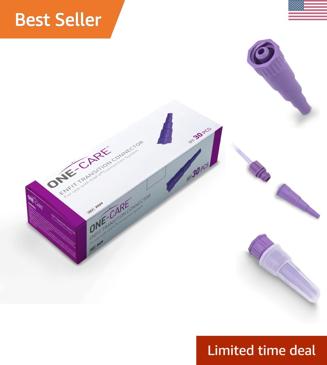 ENFit Transition Connector, 30/box, ENFit Syringe Adapter, purple
