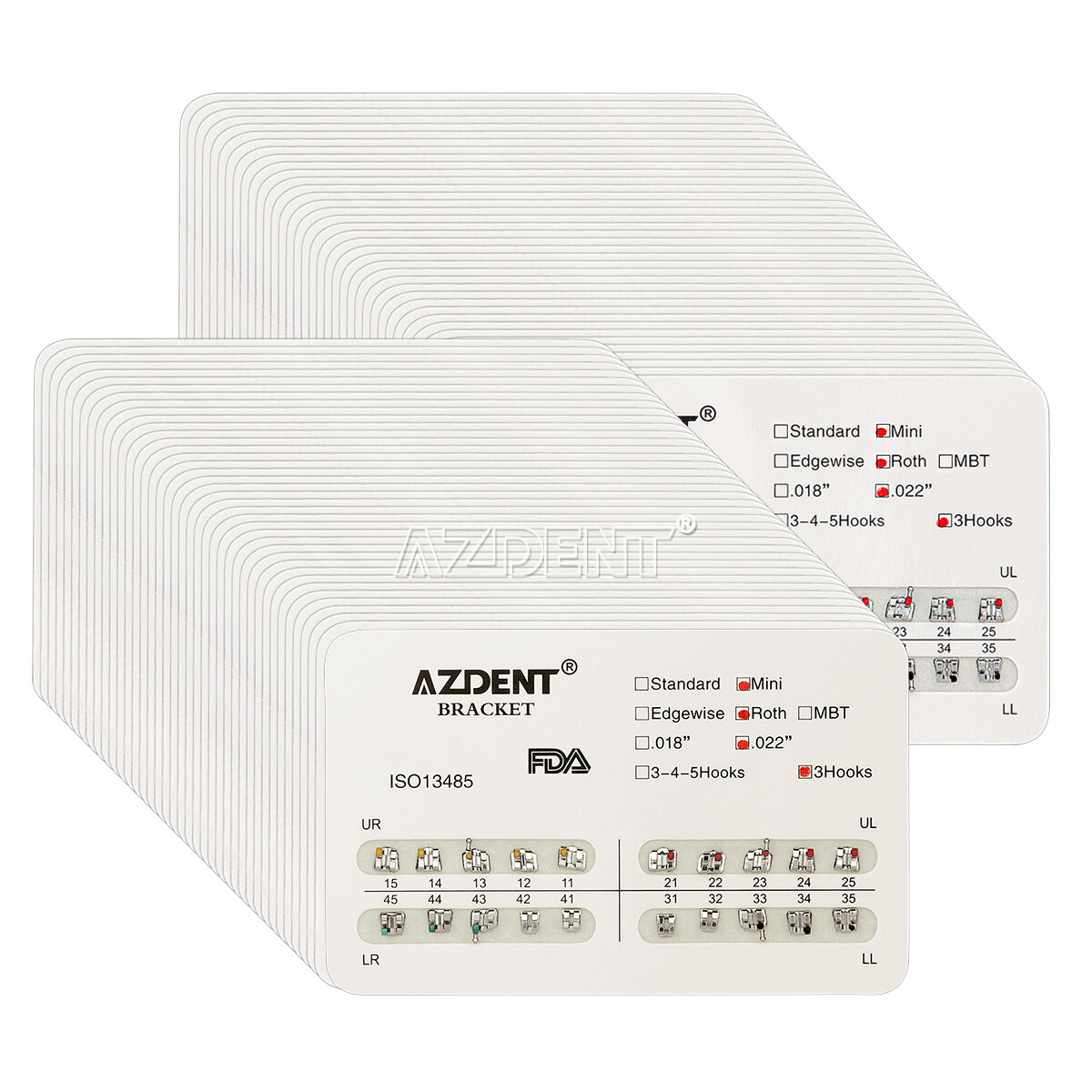 AZDENT Dental Orthodontic Bracket Braces Mini Roth Slot .022 Hooks 3-4-5
