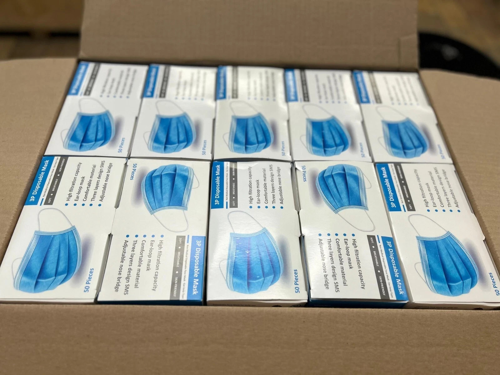 40 Box (2000pcs) Blue 3-Ply Disposable Face Masks This Item Is Expired Oct 2023