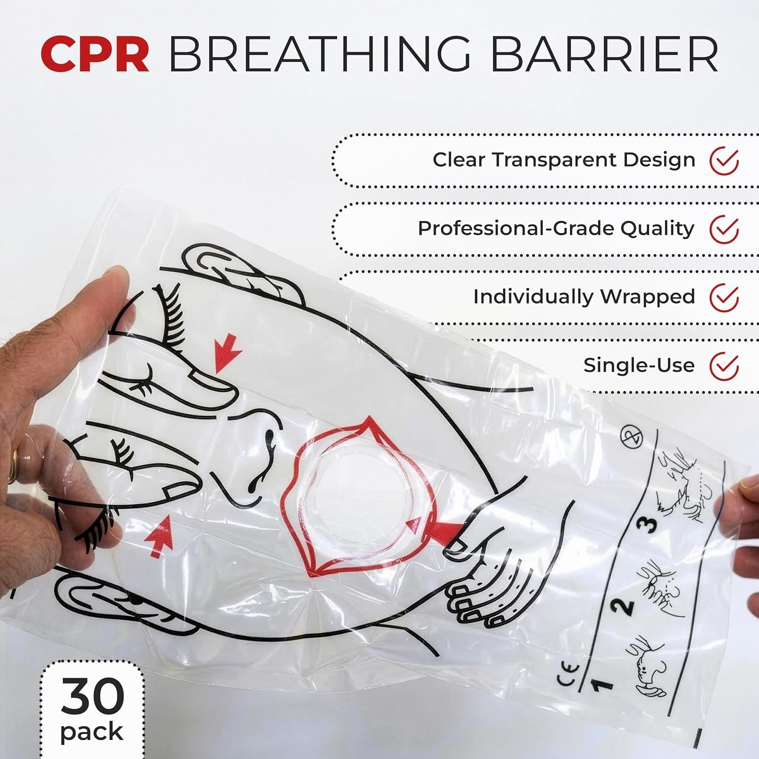 Fast Access CPR Face Shields with Instructions – 30 Count for Emergency Response