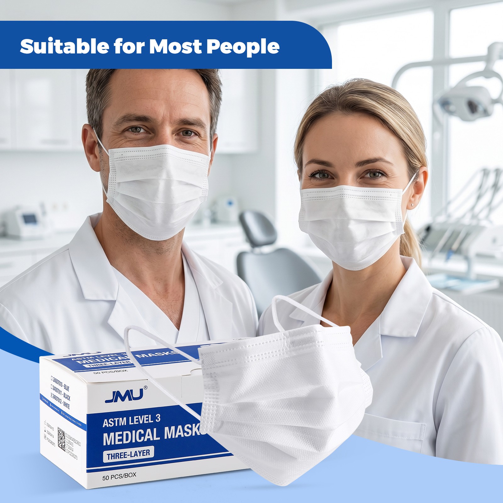 50/250/500 JMU ASTMMask ASTM Level 3 Medical Surgical Dental 3-Ply Earloop Masks
