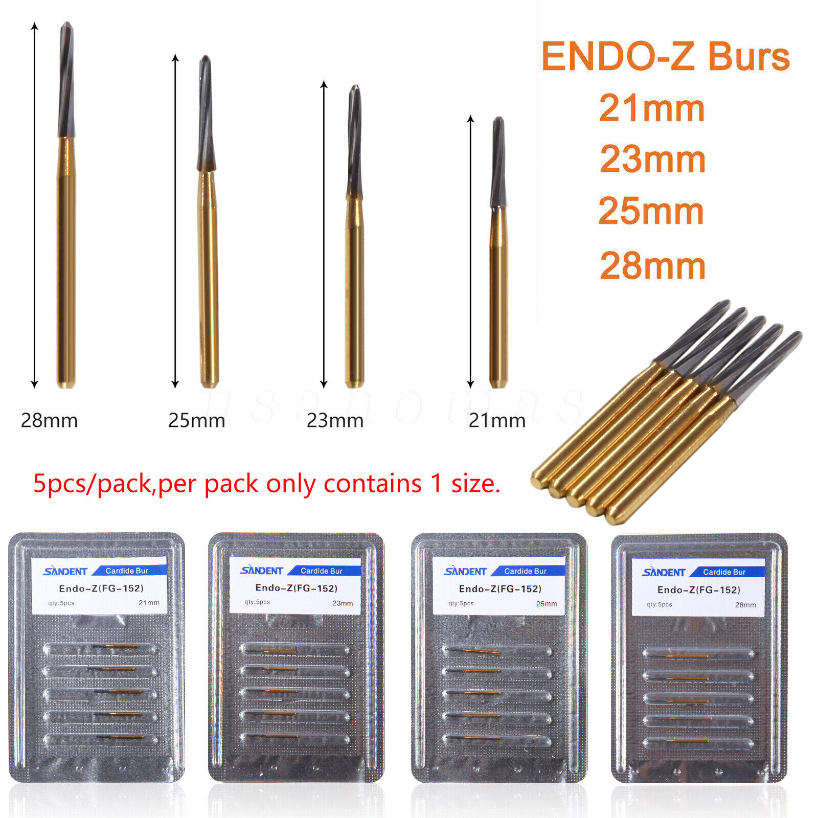 SANDENT Dental Endo-Z Bur Carbide Tungsten Surgical Cutter Drill Burr 5pc/pack