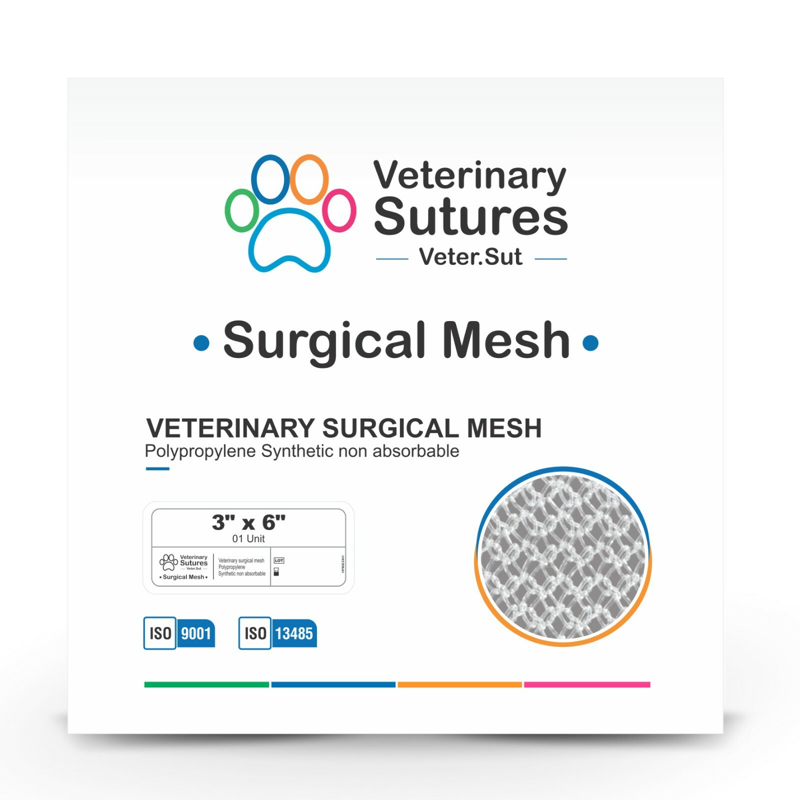Vetersut Polypropylene Synthetic Non Absorbable Veterinary Mesh 6”x3”