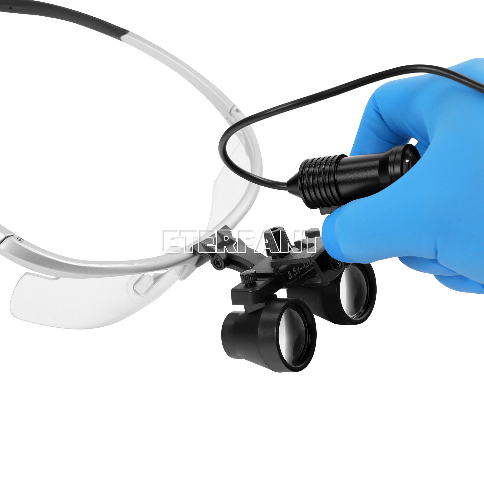 ETERFANT 3.5X Dental HD Binocular Magnifier Loupes Silver+5W LED Head Light Lamp