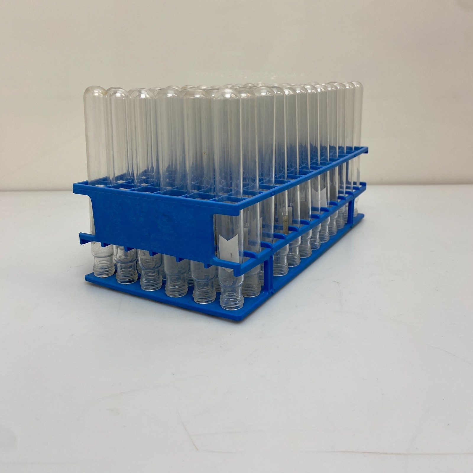 72 Vintage Glass Test Tube with plastic Rack Medical Science Lab Experiment