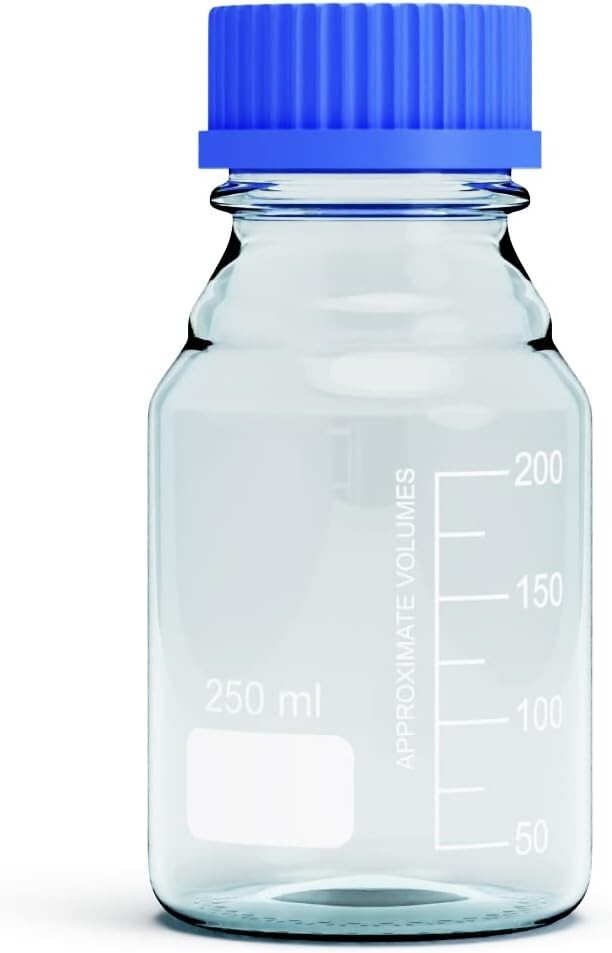 250ml Glass Round Media Storage Bottles with GL45 Screw Cap, Borosilicate Glass