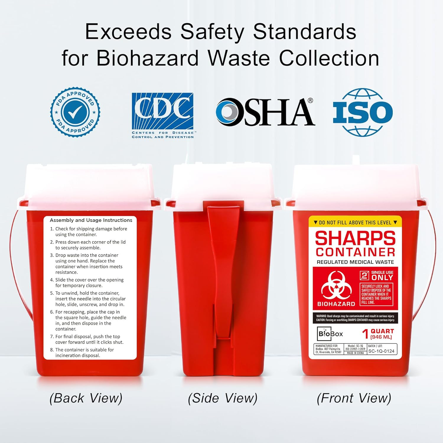 Compact Sharps Container for Home & Travel – Safe Needle Disposal (1 Quart)