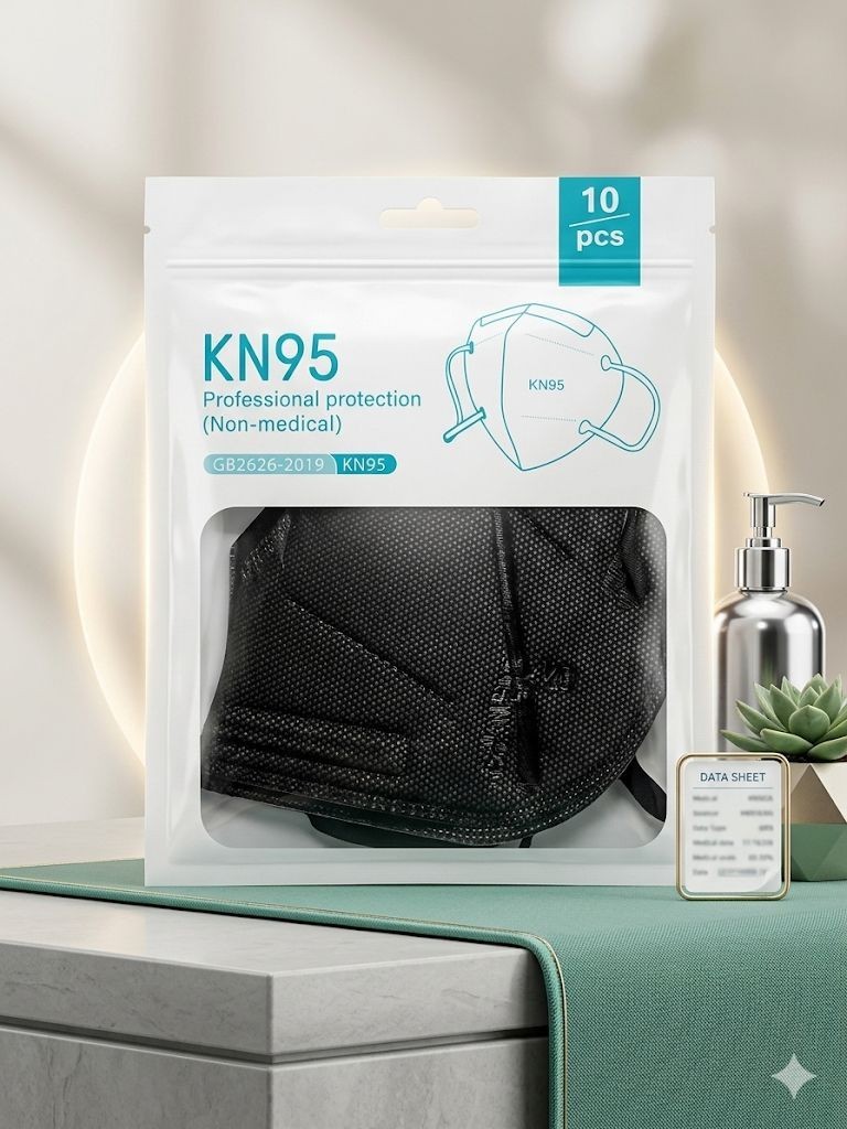 Black KN95 Face Mask 5 Ply Disposable Protective Breathable Masks 10/50/100 Pack