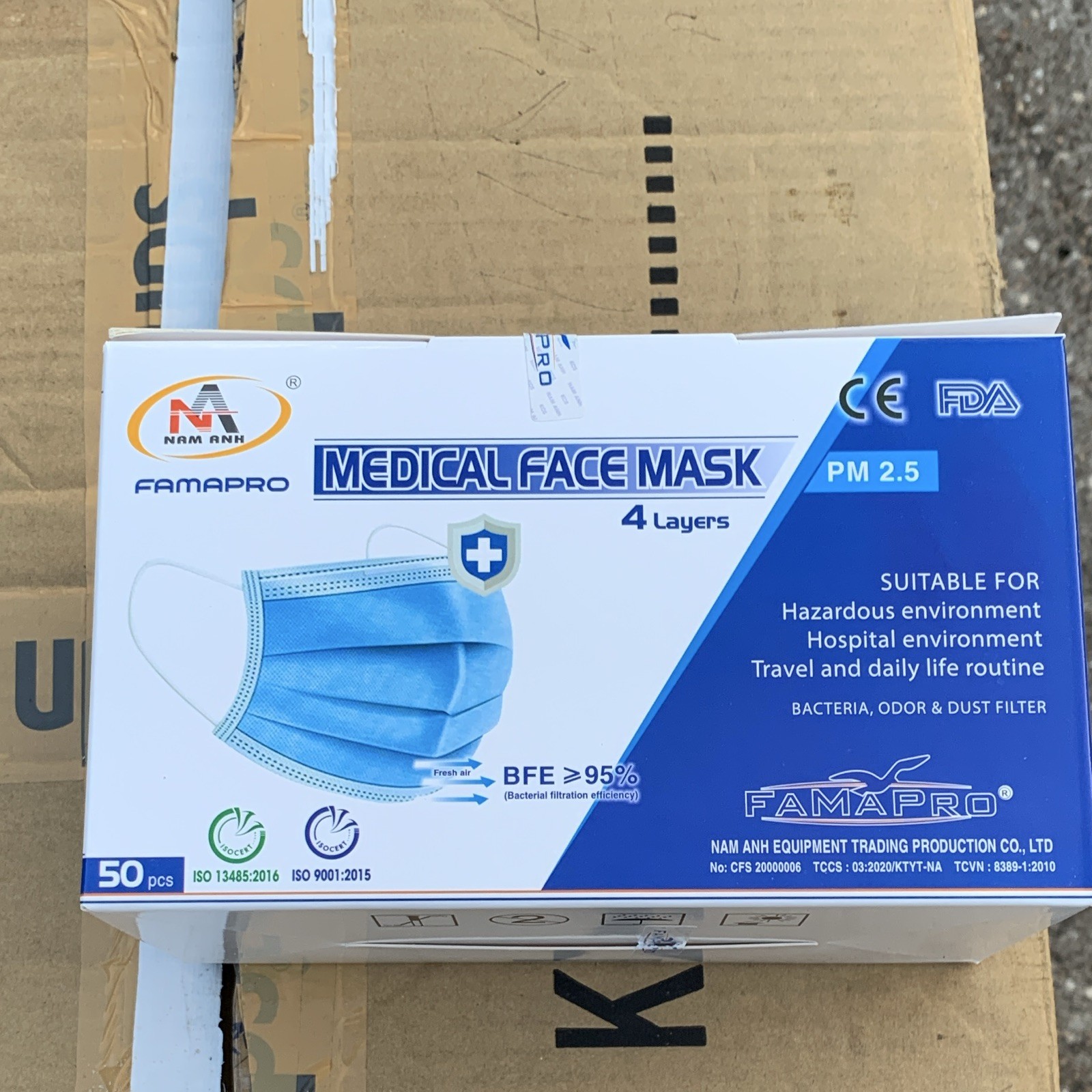 FAMAPRO Medical Face Mask PM 2.5, 4-Layer BFE ≥95% PM2.5, 50 Pcs