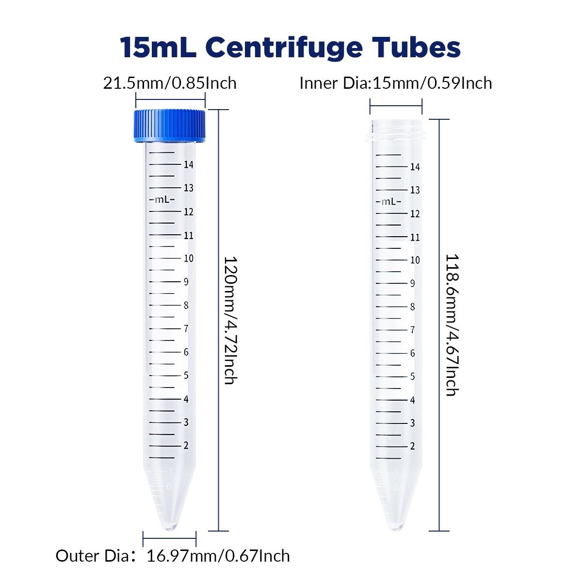 10000pc Conicial Centrifuge Tubes 15mL Clear Plastic Test Tube DN/RNase Free LAB
