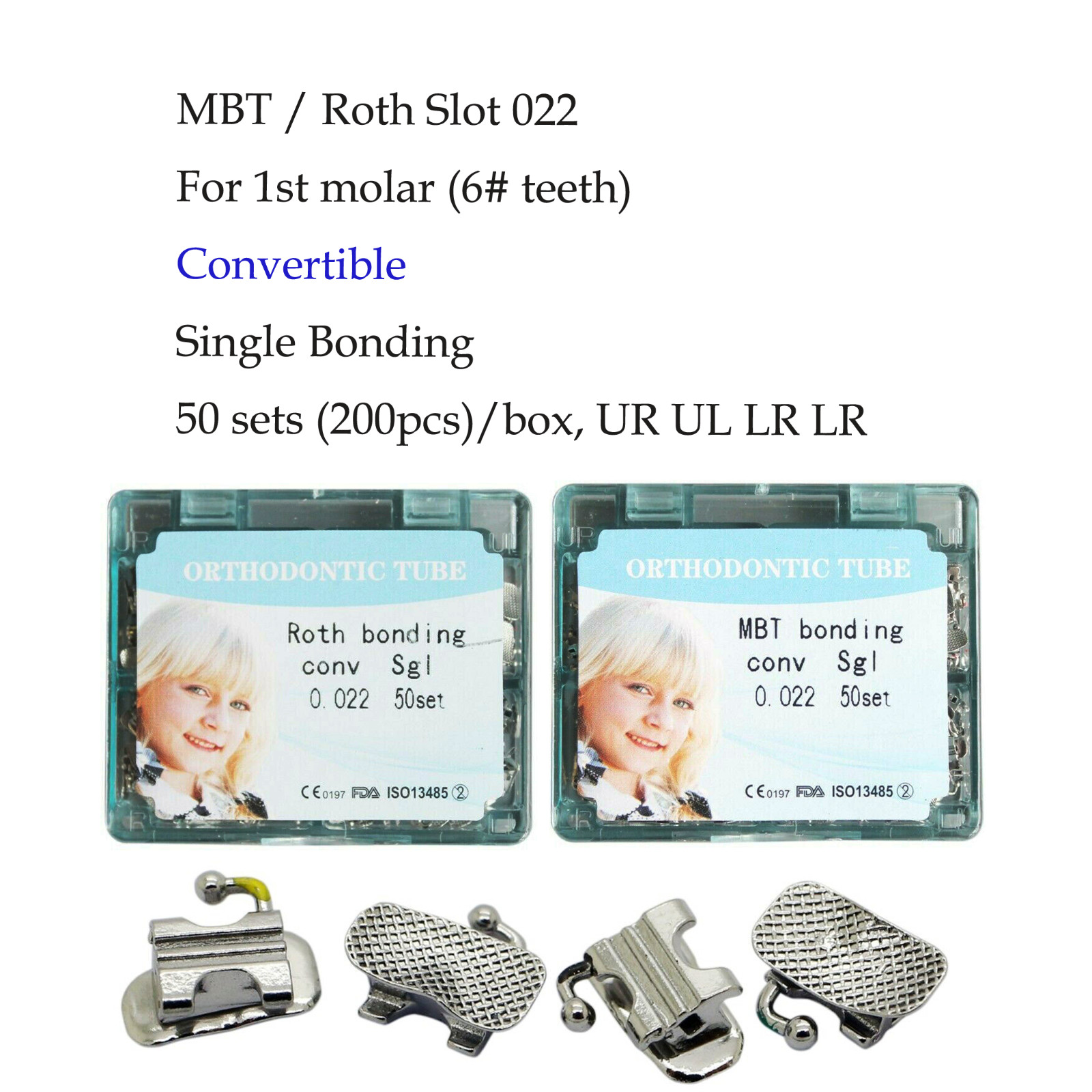Dental Orthodontic Buccal Tubes 1st 2nd Molar Bracket Roth MBT 022 Bondable