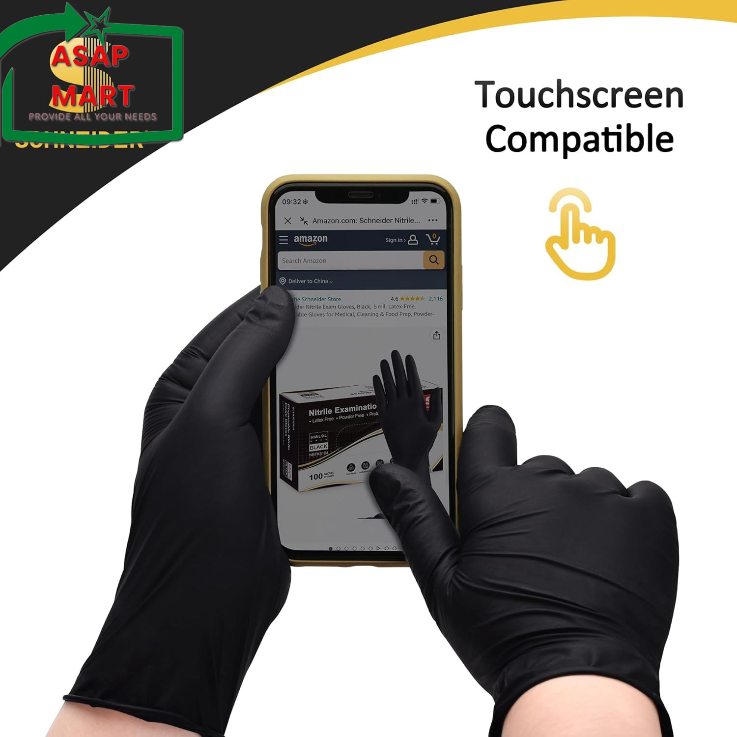 Schneider Black Nitrile Exam Gloves, 5 Mil Disposable Gloves Large 50 Pcs