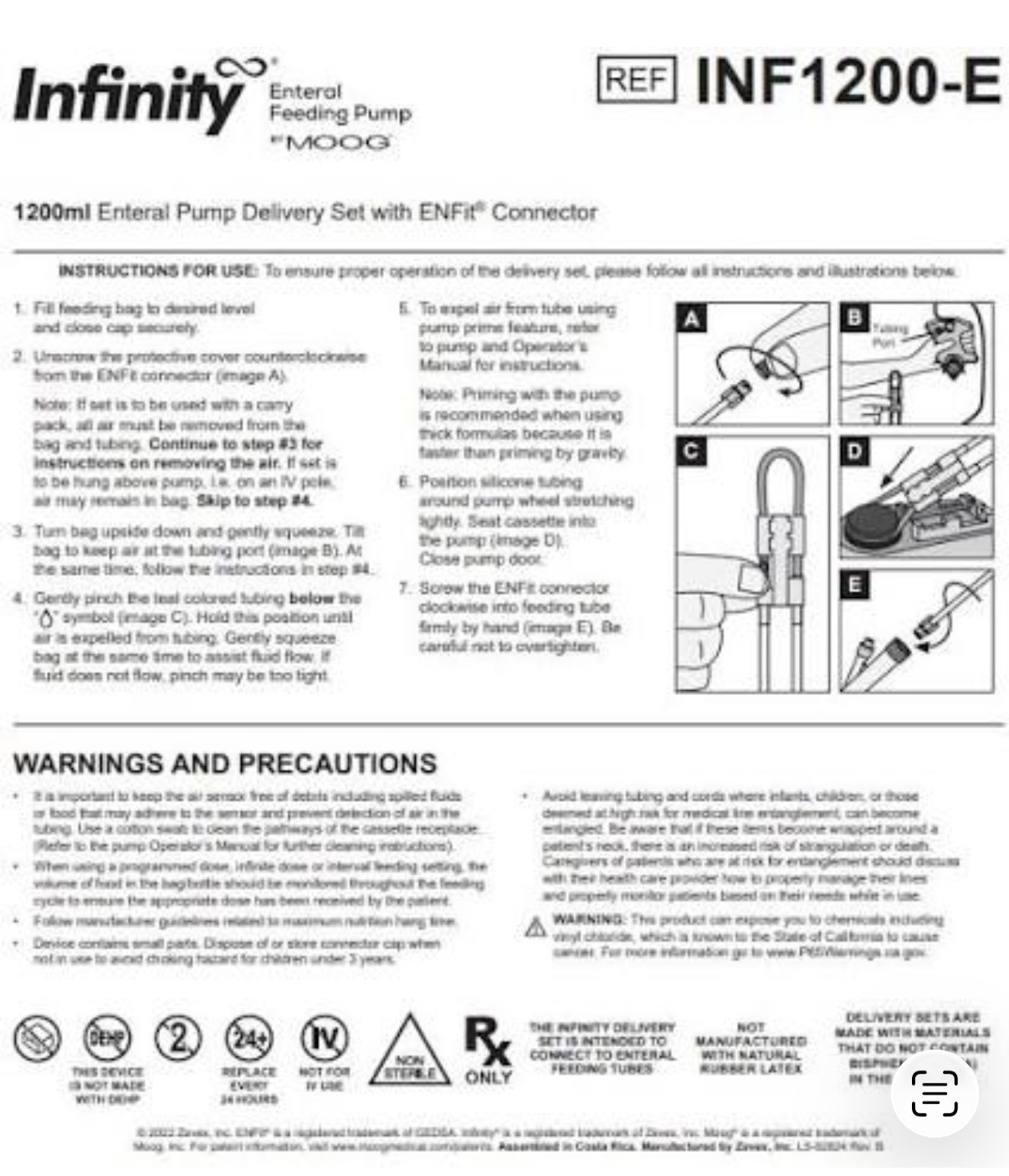 INF 1200-E Infinity 1200 mL Bag Set with ENFit Connector
