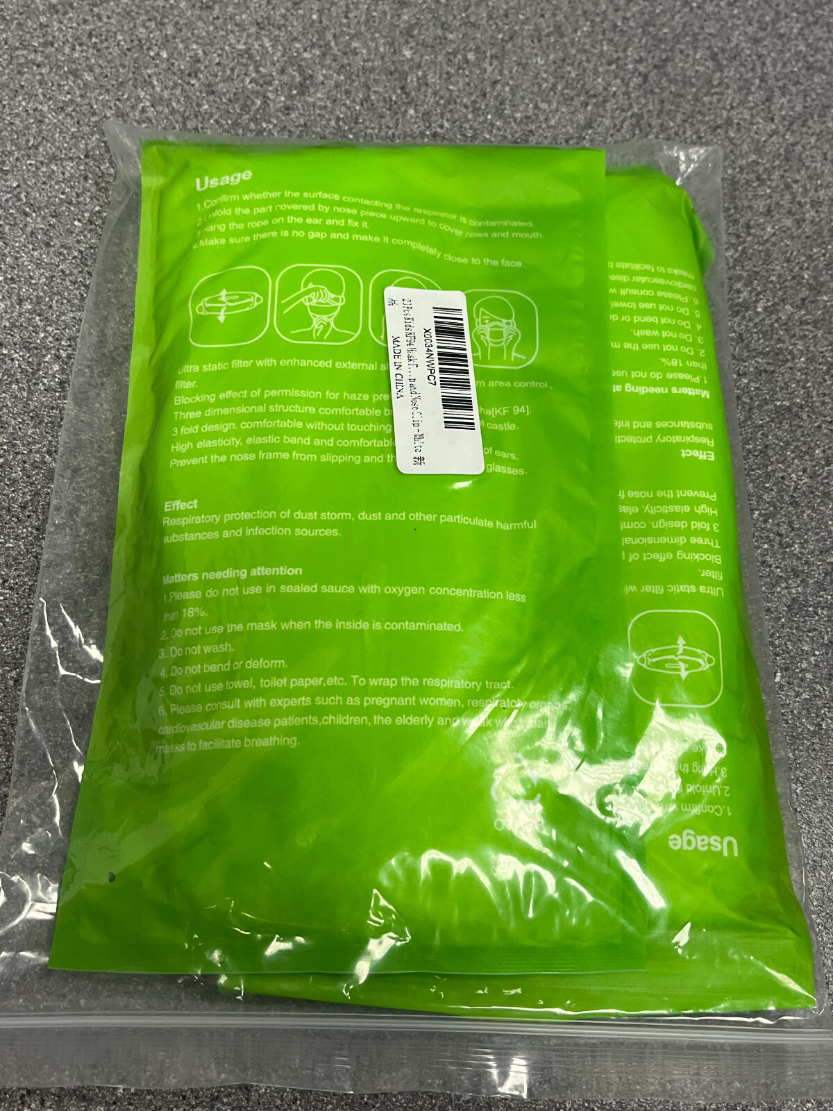 Kids KF94 4 Layer Protective Mask White, Dust Mask 3D 10pc per pack, 2pk per bag