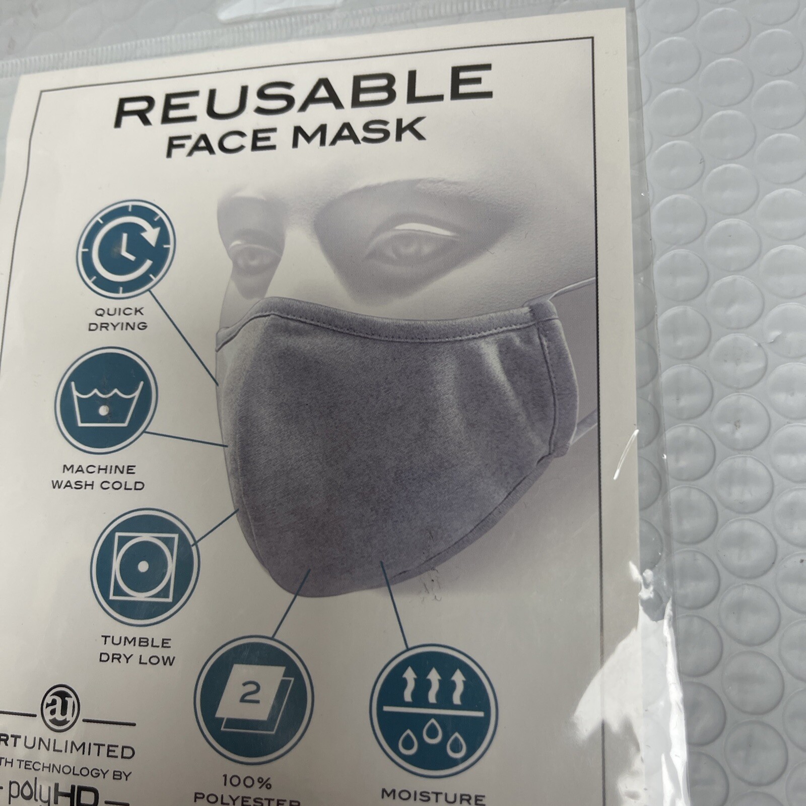 10 Polyester Face Masks Earloop Black 2-Ply Unisex Reusable, Washable, Quick Dry