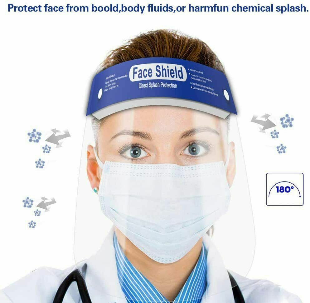 10PCS Safety Full Face Shield Reusable Washable Face Mask Clear Protection Cover