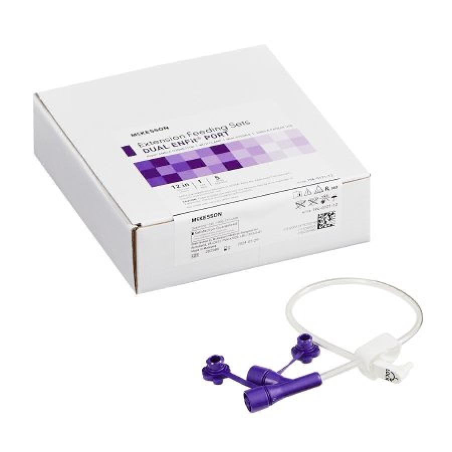 McKesson Enteral Feed Extend Set 12″ Enfit YPort Right Angle Connector/Clamp 5