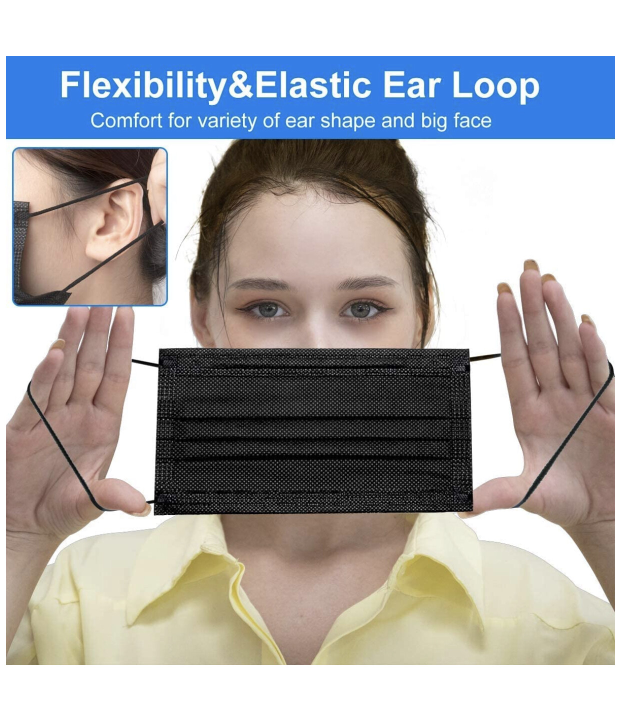 50-100 PCS Black & White Face Mask Disposable Non Medical Earloop Mouth Cover
