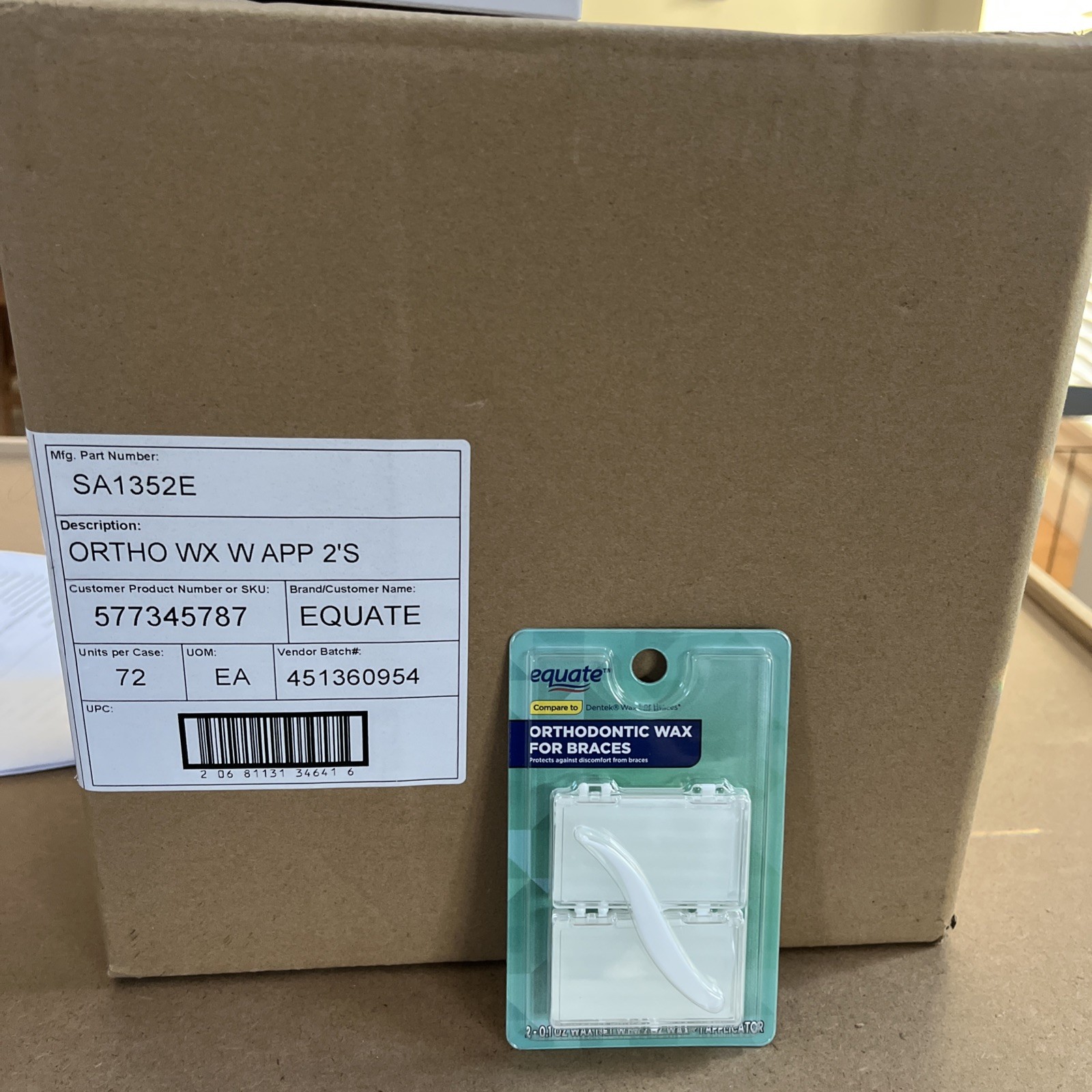 72 Packs (1 Case) Equate Orthodontic Wax for Braces, Unscented
