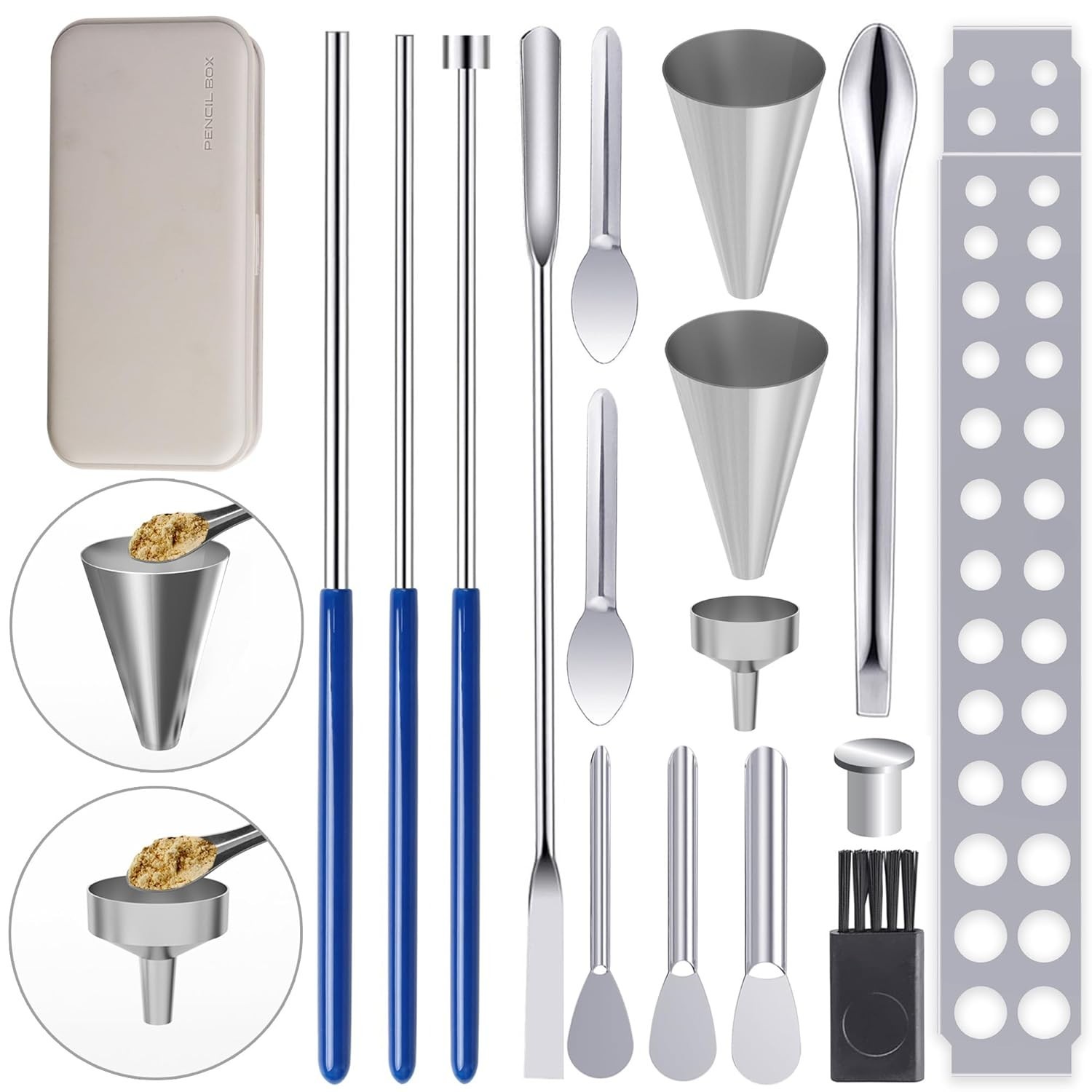 16 Piece Lab Filling Tools Kit with Funnels and Scoops for Powder Transfer and