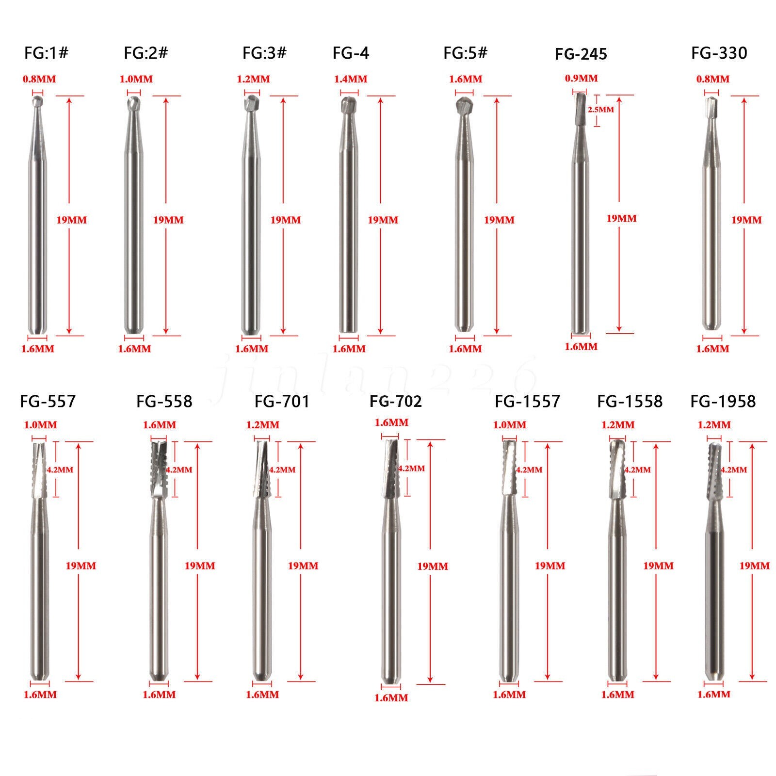 Dental FG Burs High Speed Handpiece Round Friction Grip Tungsten Carbide Steel