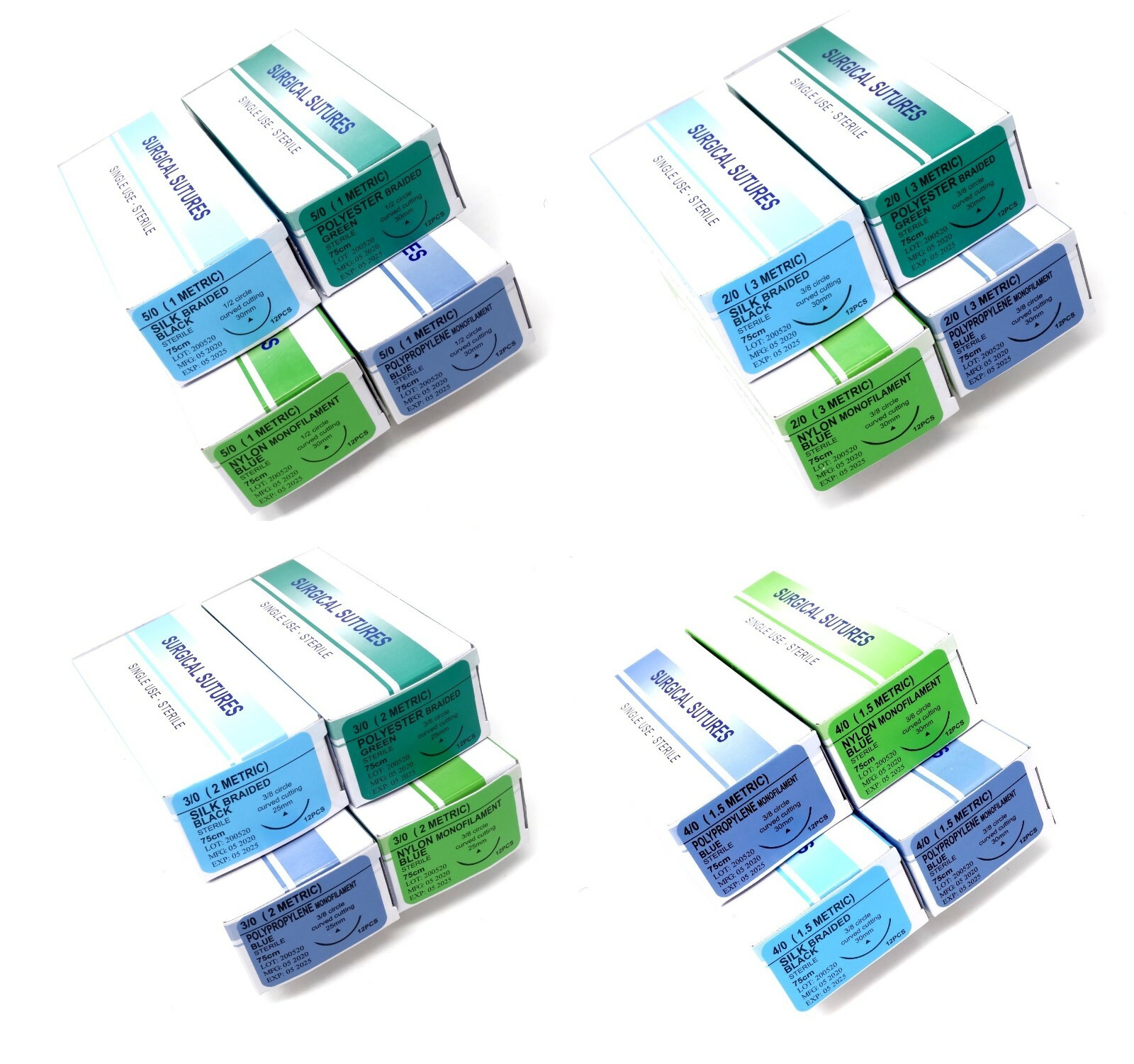 Skin Pad + 12/Pack Student Training Sutures Silk Nylon Polyester Polypropylene