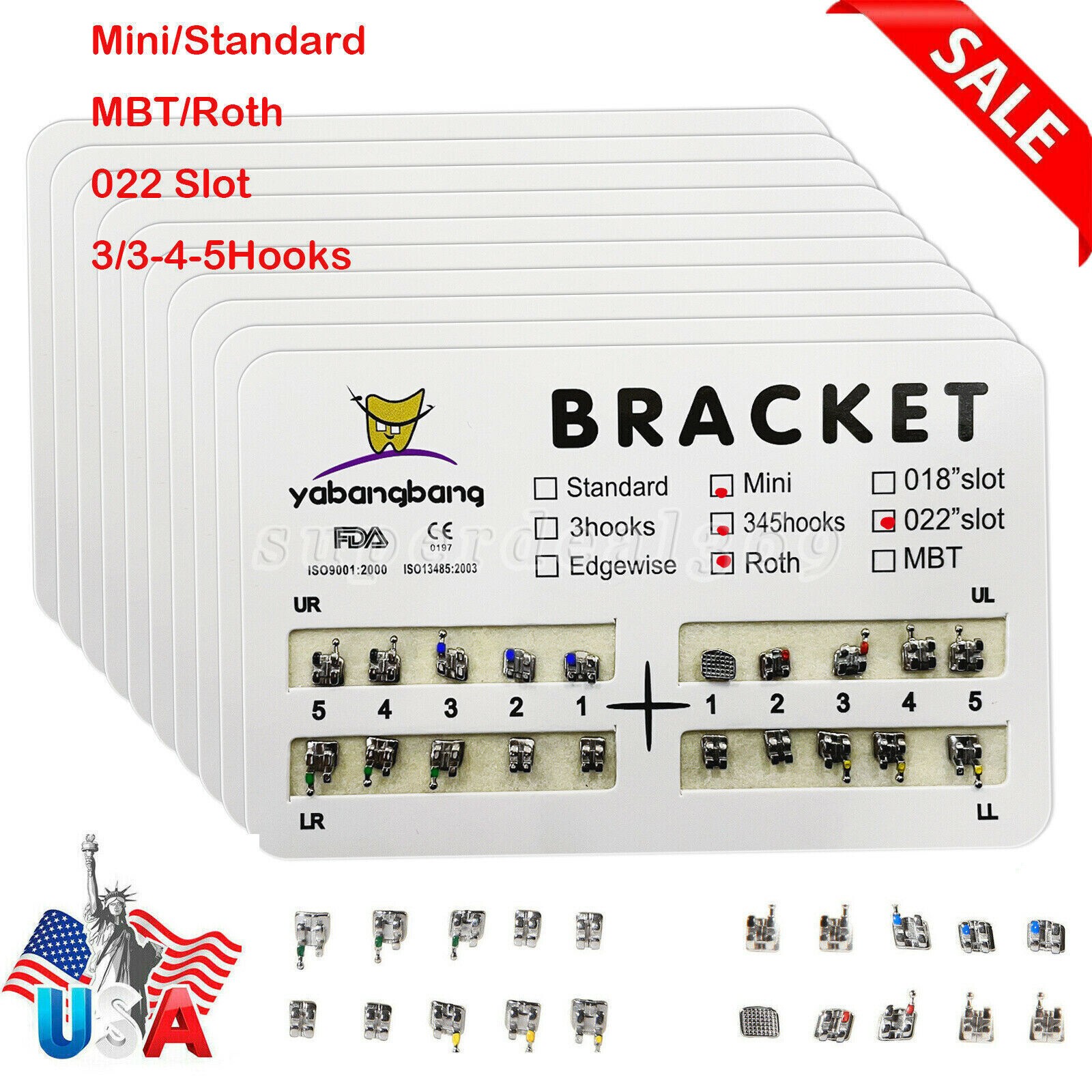 10 Packs Dental Orthodontic Metal Bracket Braces Mini Standard Roth/MBT 345Hook