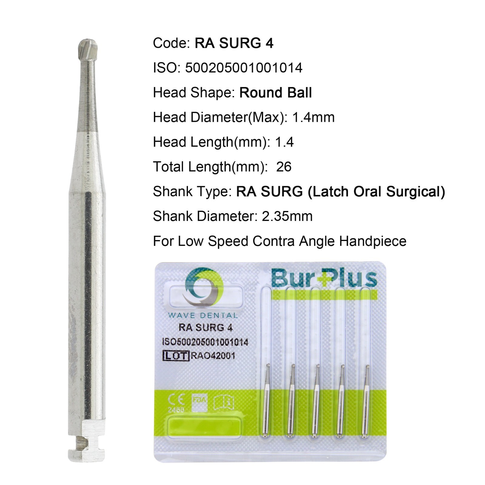 WAVE Dental Carbide Burs Latch Round Surgical 26mm RA SURG 22mm RA 4 2 5 6 8
