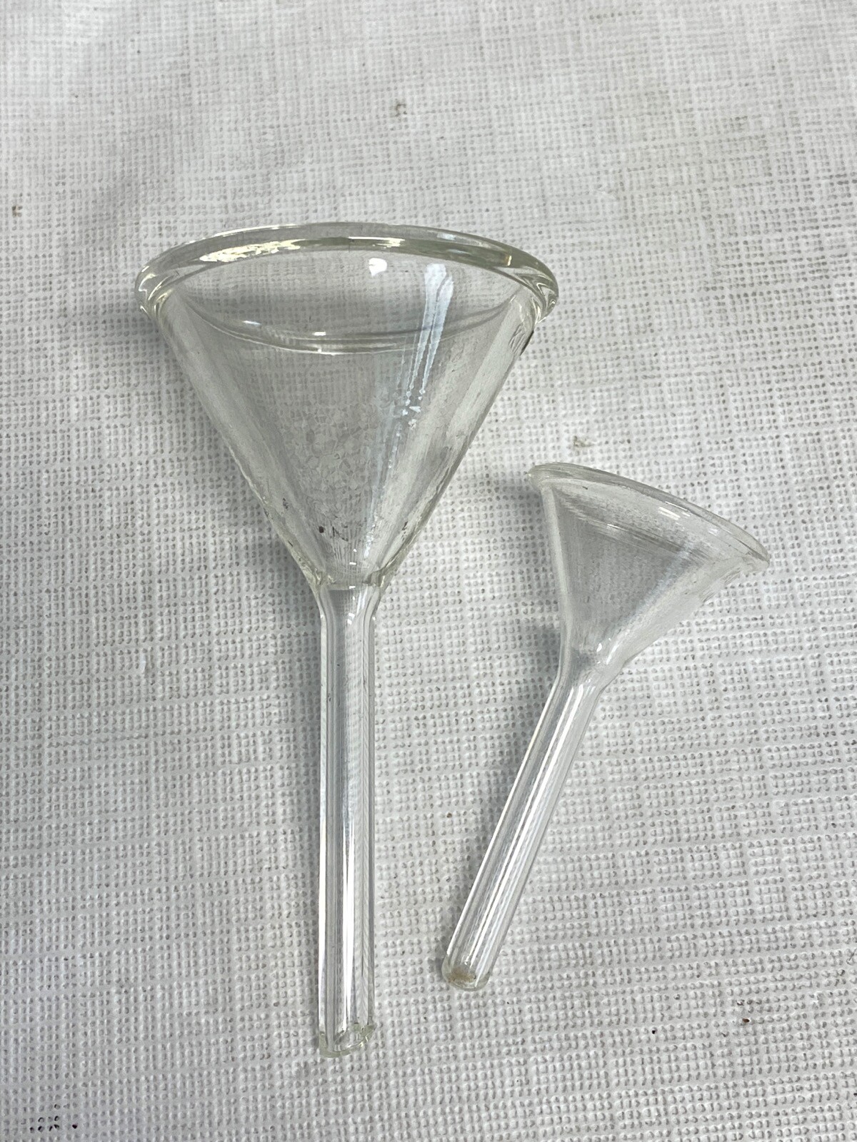 (Lot of 2) KIMAX KIMBLE Glass Short Stem Filling Funnels 40mm 24mm ID