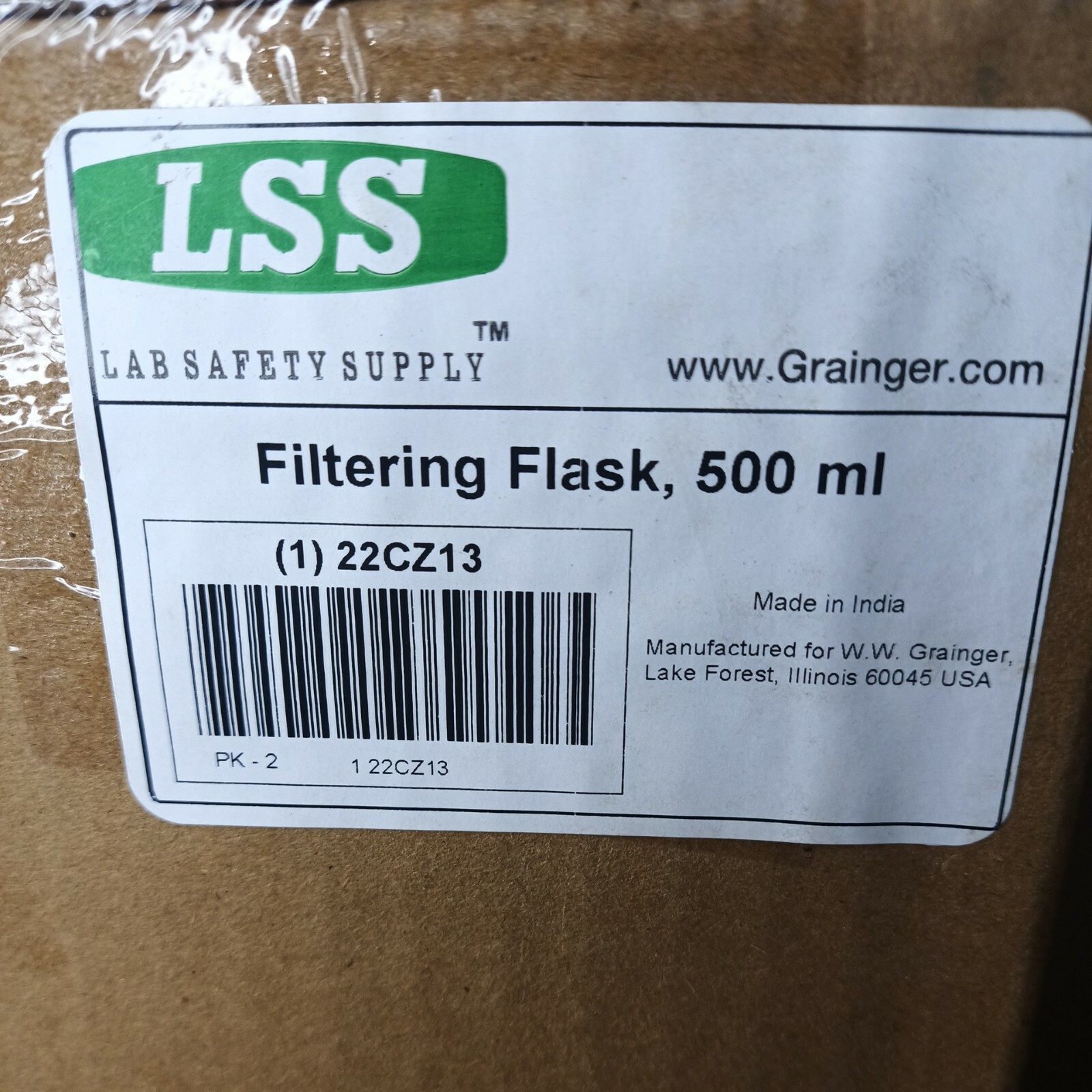 22CZ13 LSS Polypropylene 500mL Filtering Flask with Angled Tubulation (2 Pack)