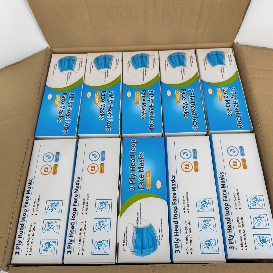 3 Ply Head Loop Face Masks – Disposable – Fluid Resistant – Case Of 2000