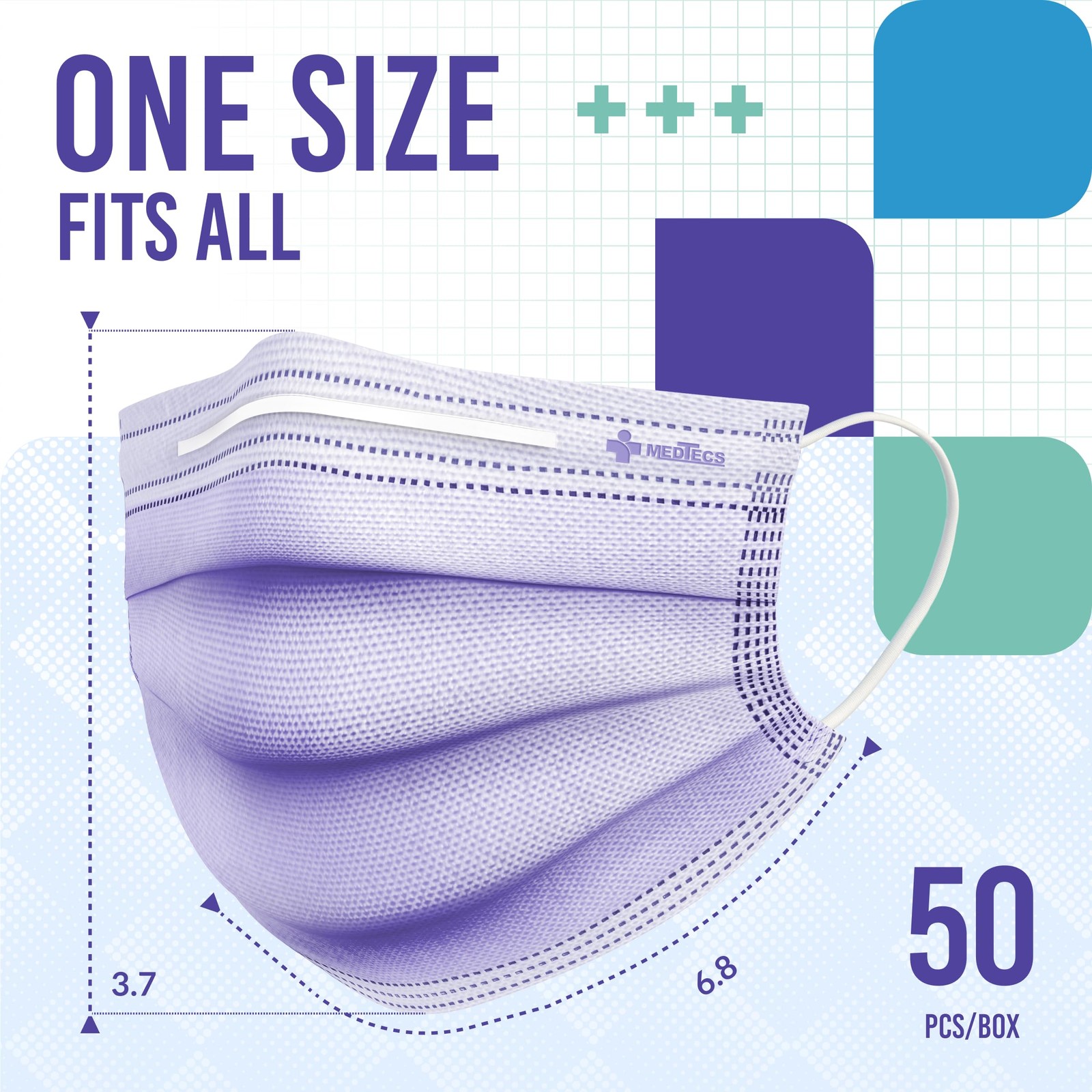 Medtecs Face Mask Disposable – Available in 50 & Adult – 50PC, 05. Purple