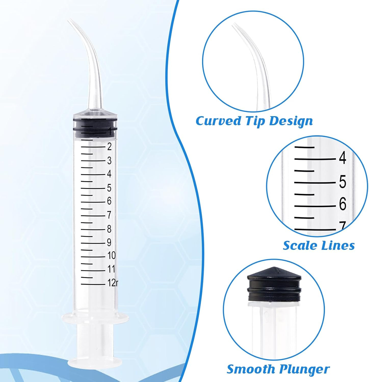 Wisdom Teeth Syringe,12Ml Dental Irrigation Syringe (10 Pack) | Curved Tip & Mea