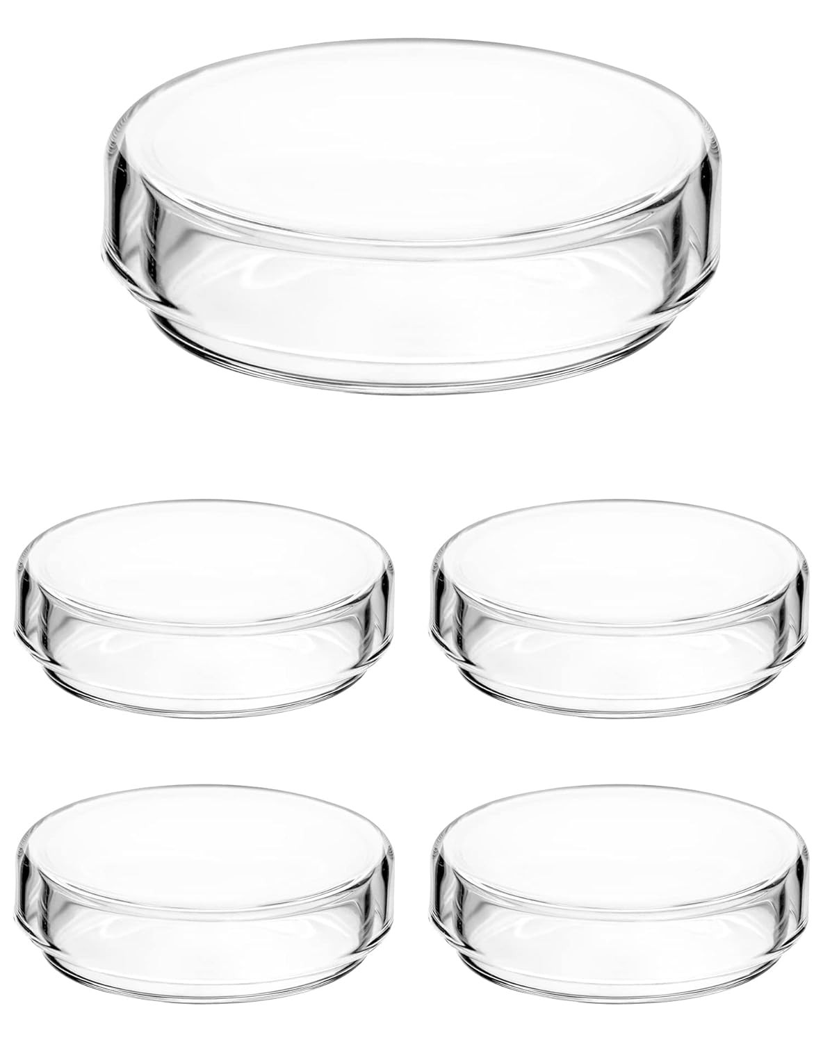 Glass Petri Dishes 5 Pack 60mm x18mm Thick Reusable Plates with Lids Lab Use Set
