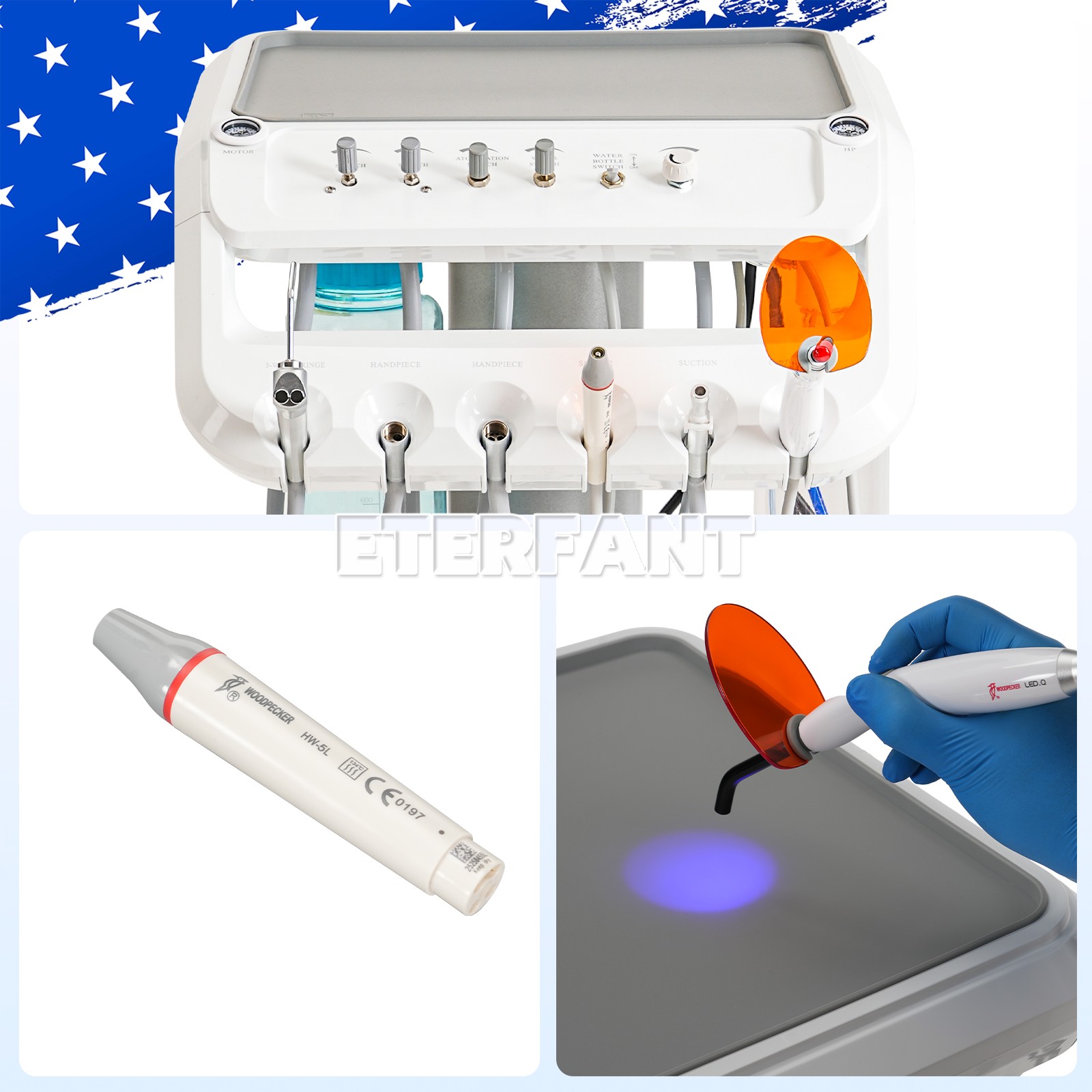 Dental Portable Mobile Delivery Unit 4 Holes with Air Compressor Suction System