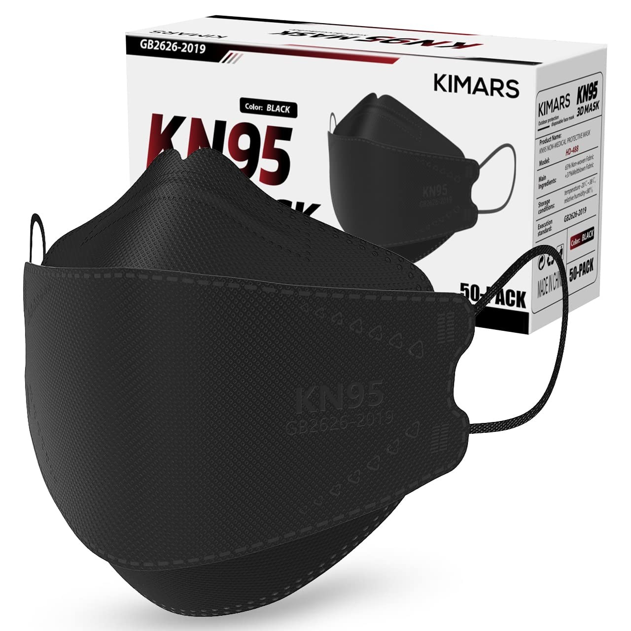 KN95 Masks 50 Pack, Breathable Comfortable and Disposable KN95 , Black
