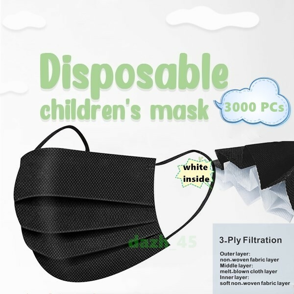 3000 Pcs (60box,50pcs/box) For Kids Children Black 3 Ply Disposable Face Mask