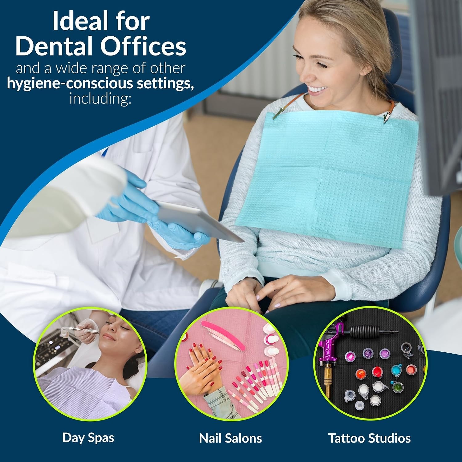 TIDI 1053 Avalon Dental Bib, Blue, 3 Layers, 13 W x 18 L (Pack of 500) NEW