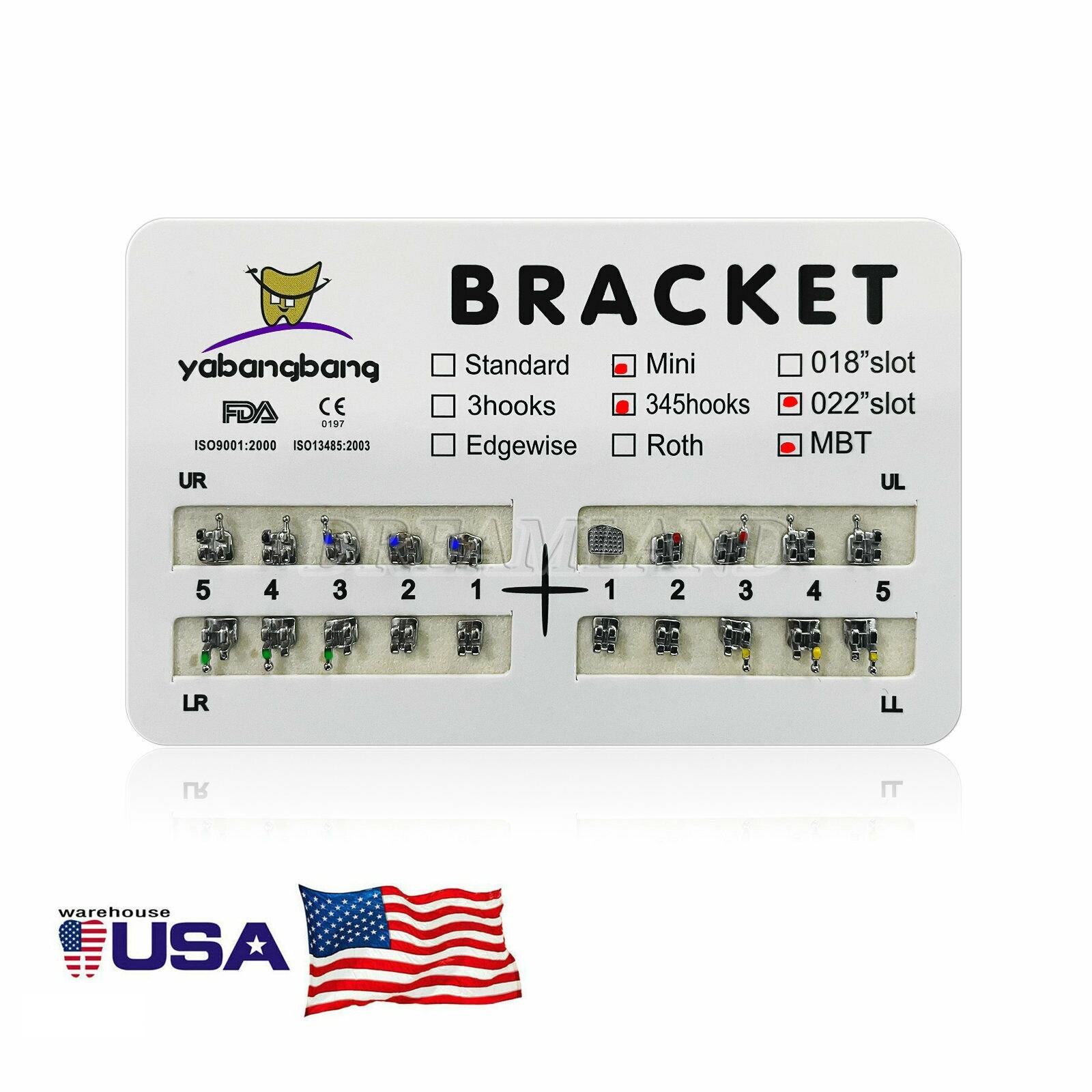 Dental Metal Brackets braces Mini bracket MBT/Roth 022 Hooks 3/345 USA