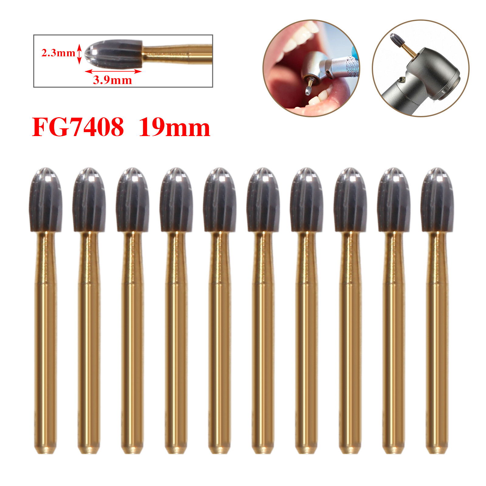 SANDENT Dental Trimming & Finishing Gold Burs Carbide Burs FG 7408