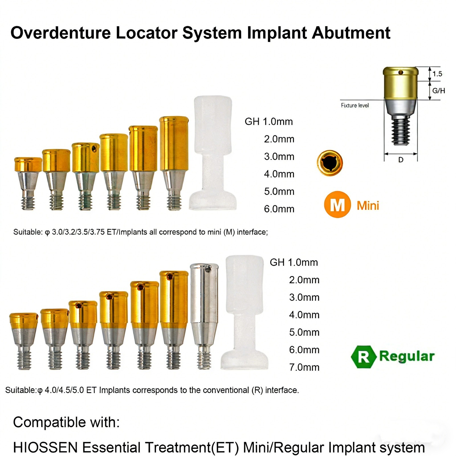 Overdenture Attachment locator abutment For HIOSSEN ET SA Mini/Standard Platform