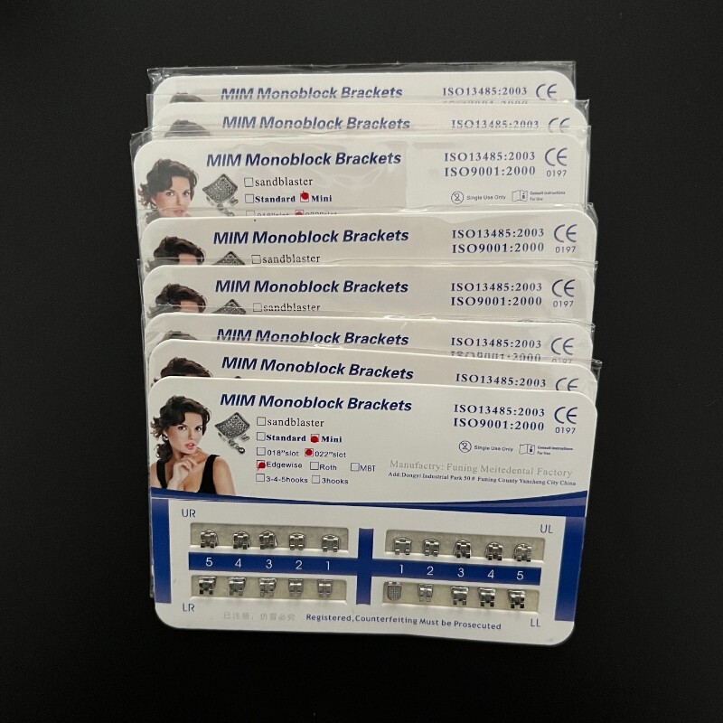 Dental Orthodontics MIM Monoblock Brackets Mini Edgewise 022 no hooks Mesh Base