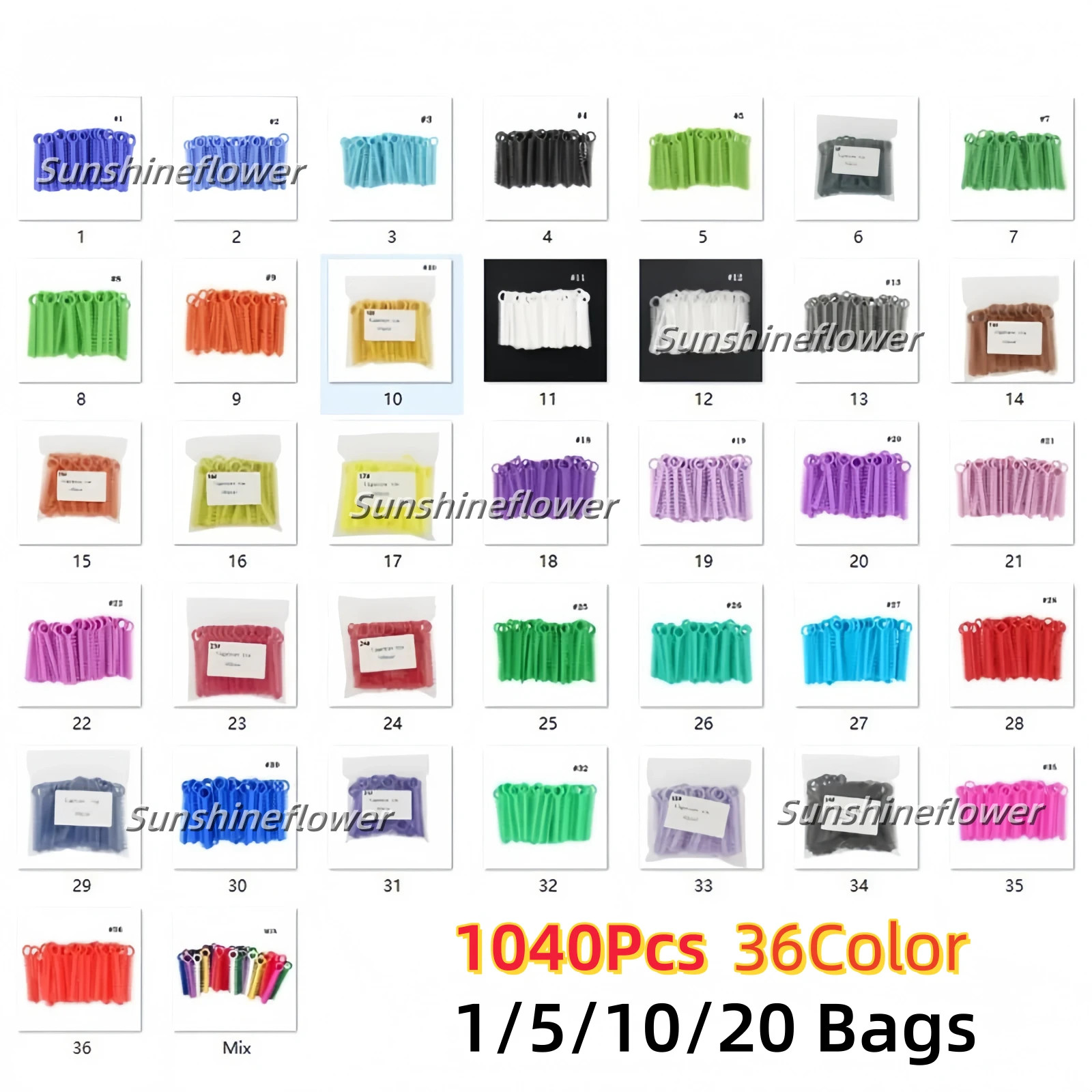 1040 Pcs/1 Pack Dental Orthodontic Ligature Ties Elastic Rubber Bands 37 Colors