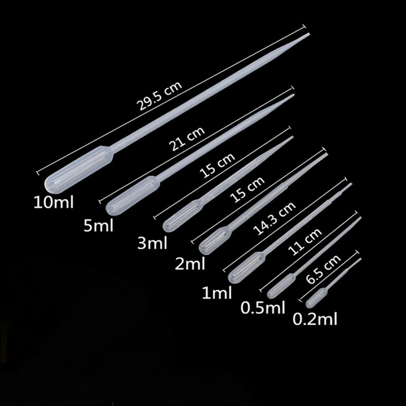 100Pcs 0.2/0.5/1/2/3/5/10ml Disposable Plastic Eye Dropper Lab Transfer Pipettes