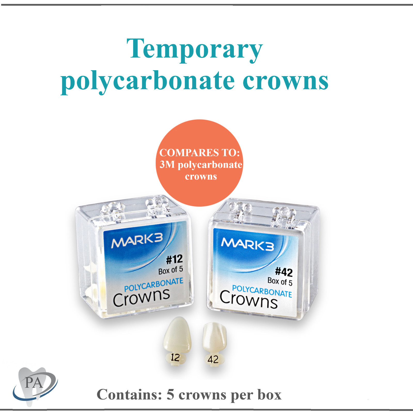 Dental Temporary Crowns Polycarbonate Crowns For Anterior & Bicuspid Teeth, 5/Pk